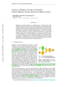 Connect, Collapse, Corrupt: Learning Cross-Modal Tasks with Uni-Modal
  Data
