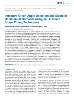Immature Green Apple Detection and Sizing in Commercial Orchards using
  YOLOv8 and Shape Fitting Techniques