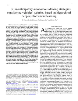 Risk-anticipatory autonomous driving strategies considering vehicles'
  weights, based on hierarchical deep reinforcement learning