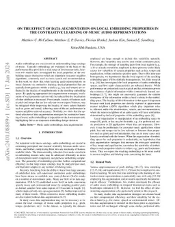On the Effect of Data-Augmentation on Local Embedding Properties in the
  Contrastive Learning of Music Audio Representations