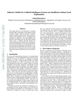 Inductive Models for Artificial Intelligence Systems are Insufficient
  without Good Explanations