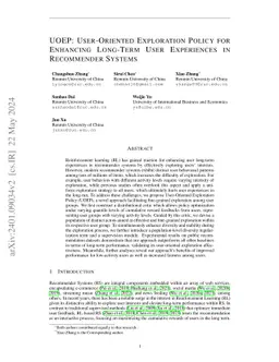 UOEP: User-Oriented Exploration Policy for Enhancing Long-Term User
  Experiences in Recommender Systems