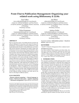 BibSonomy Meets ChatLLMs for Publication Management: From Chat to
  Publication Management: Organizing your related work using BibSonomy & LLMs