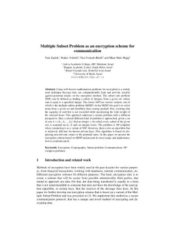Multiple Subset Problem as an encryption scheme for communication