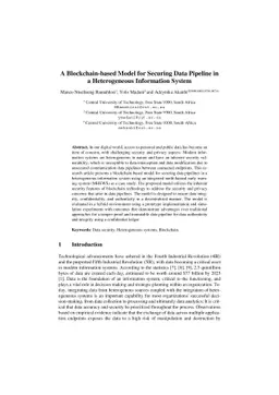 A Blockchain-based Model for Securing Data Pipeline in a Heterogeneous
  Information System