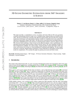 3D Scene Geometry Estimation from 360$^\circ$ Imagery: A Survey