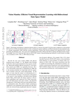 Vision Mamba: Efficient Visual Representation Learning with
  Bidirectional State Space Model