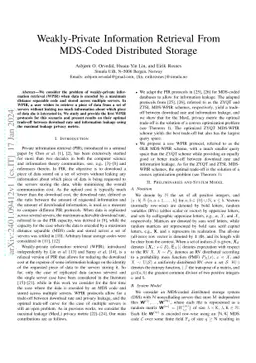 Weakly-Private Information Retrieval From MDS-Coded Distributed Storage