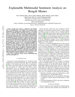 Explainable Multimodal Sentiment Analysis on Bengali Memes