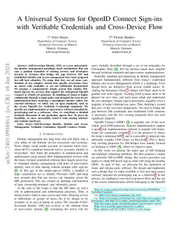 A Universal System for OpenID Connect Sign-ins with Verifiable
  Credentials and Cross-Device Flow