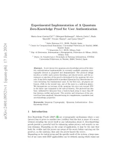 Experimental Implementation of A Quantum Zero-Knowledge Proof for User
  Authentication