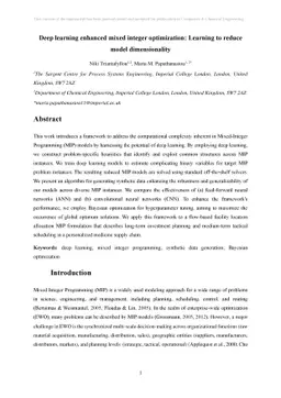 Deep learning enhanced mixed integer optimization: Learning to reduce
  model dimensionality