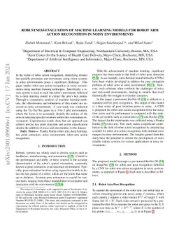 Robustness Evaluation of Machine Learning Models for Robot Arm Action
  Recognition in Noisy Environments