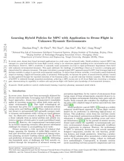 Learning Hybrid Policies for MPC with Application to Drone Flight in
  Unknown Dynamic Environments