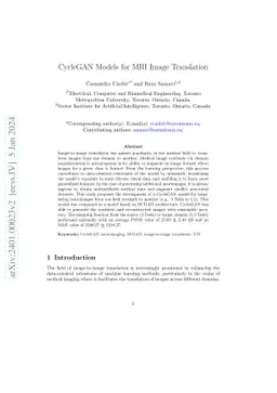 CycleGAN Models for MRI Image Translation
