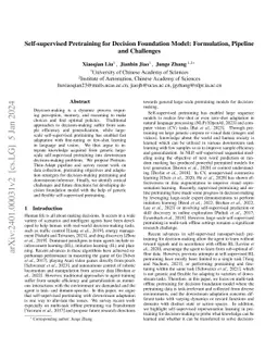 Self-supervised Pretraining for Decision Foundation Model: Formulation,
  Pipeline and Challenges