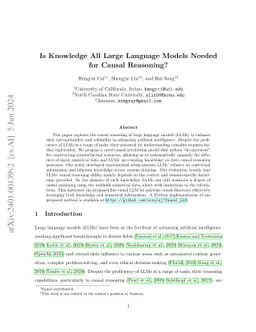 Is Knowledge All Large Language Models Needed for Causal Reasoning?