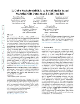 L3Cube-MahaSocialNER: A Social Media based Marathi NER Dataset and BERT
  models