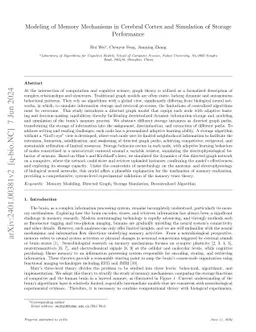 Modeling of Memory Mechanisms in Cerebral Cortex and Simulation of
  Storage Performance