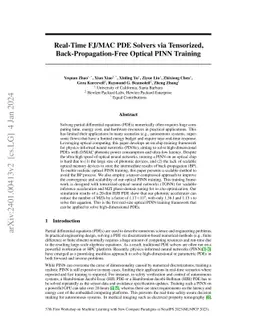 Real-Time FJ/MAC PDE Solvers via Tensorized, Back-Propagation-Free
  Optical PINN Training