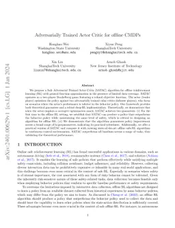 Adversarially Trained Actor Critic for offline CMDPs