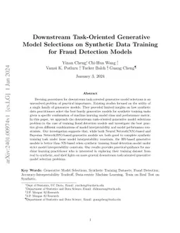 Downstream Task-Oriented Generative Model Selections on Synthetic Data
  Training for Fraud Detection Models