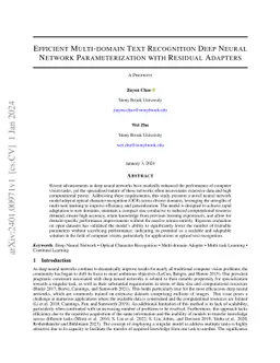 Efficient Multi-domain Text Recognition Deep Neural Network
  Parameterization with Residual Adapters