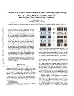 Unsupervised Continual Anomaly Detection with Contrastively-learned
  Prompt