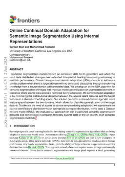 Online Continual Domain Adaptation for Semantic Image Segmentation Using
  Internal Representations