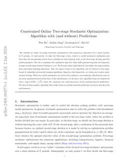 Constrained Online Two-stage Stochastic Optimization: Algorithm with
  (and without) Predictions