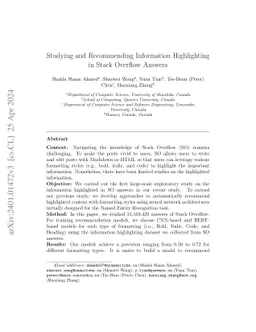 Studying and Recommending Information Highlighting in Stack Overflow
  Answers
