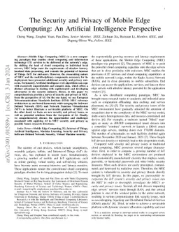 The Security and Privacy of Mobile Edge Computing: An Artificial
  Intelligence Perspective