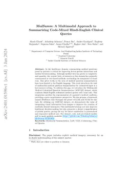 MedSumm: A Multimodal Approach to Summarizing Code-Mixed Hindi-English
  Clinical Queries