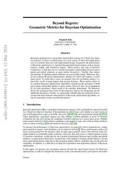 Beyond Regrets: Geometric Metrics for Bayesian Optimization