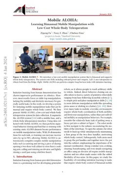 Mobile ALOHA: Learning Bimanual Mobile Manipulation with Low-Cost
  Whole-Body Teleoperation