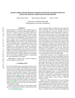 Source-Free Online Domain Adaptive Semantic Segmentation of Satellite
  Images under Image Degradation