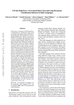 L3Cube-IndicNews: News-based Short Text and Long Document Classification
  Datasets in Indic Languages