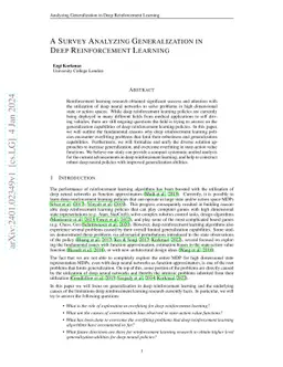 A Survey Analyzing Generalization in Deep Reinforcement Learning