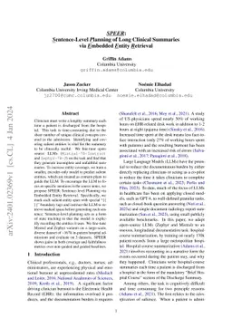 SPEER: Sentence-Level Planning of Long Clinical Summaries via Embedded
  Entity Retrieval