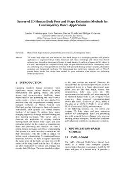 Survey of 3D Human Body Pose and Shape Estimation Methods for
  Contemporary Dance Applications