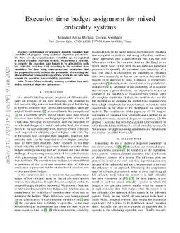 Execution time budget assignment for mixed criticality systems