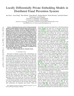 Locally Differentially Private Embedding Models in Distributed Fraud
  Prevention Systems