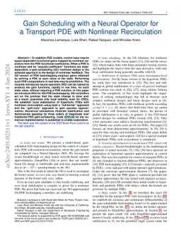 Gain Scheduling with a Neural Operator for a Transport PDE with
  Nonlinear Recirculation