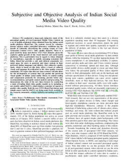 Subjective and Objective Analysis of Indian Social Media Video Quality