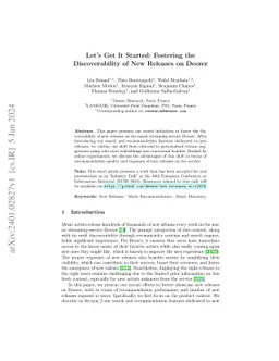 Let's Get It Started: Fostering the Discoverability of New Releases on
  Deezer