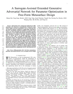A Surrogate-Assisted Extended Generative Adversarial Network for
  Parameter Optimization in Free-Form Metasurface Design