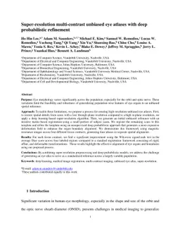 Super-resolution multi-contrast unbiased eye atlases with deep
  probabilistic refinement