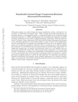 Transferable Learned Image Compression-Resistant Adversarial
  Perturbations