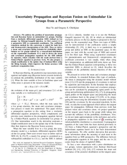 Uncertainty Propagation and Bayesian Fusion on Unimodular Lie Groups
  from a Parametric Perspective