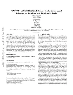 CAPTAIN at COLIEE 2023: Efficient Methods for Legal Information
  Retrieval and Entailment Tasks